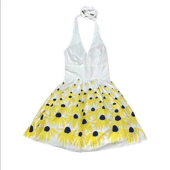 Lilly Pulitzer | White 100% Cotton Yellow flower Halter Mini Summer Dress - Picture 2 of 11